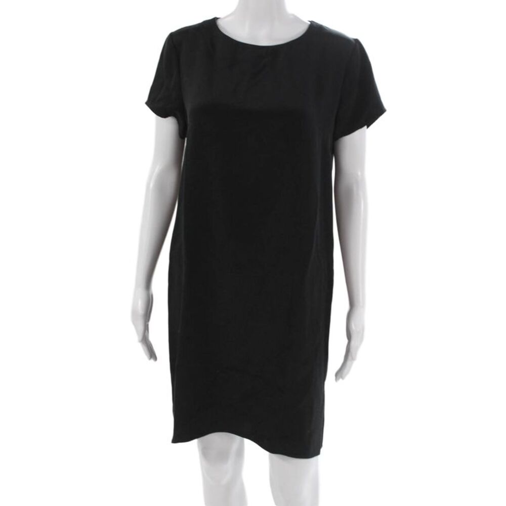 Cuyana Womens Shift Silk Knee Length Black Short Sleeve Dress Size M